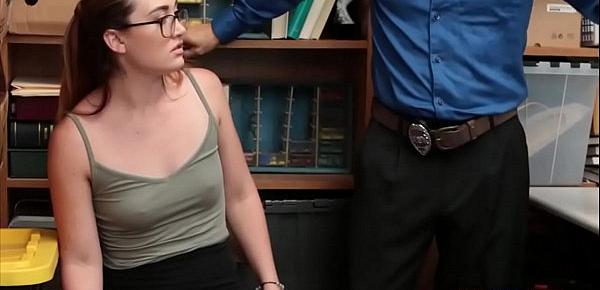  Geeky shoplifter chick with glasses caught and fucked